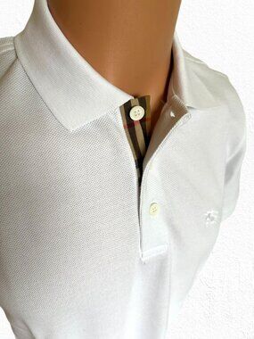 Burberry Men's Short Sleeve Check Placket Polo White XL